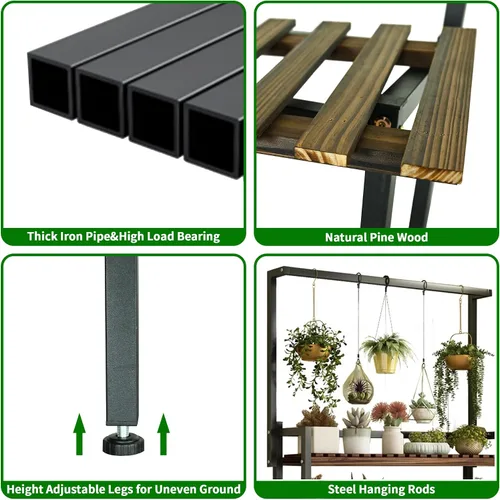 Vista 3 de Soporte colgante de 3 niveles para plantas interiores, estante de metal de 68 pulgadas de alto para múltiples plantas de interior, soporte grande