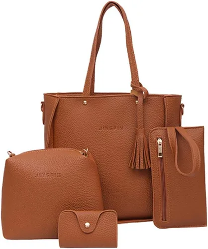 Vista 2 de Bolso negro para mujer tamaño pequeño moda 2022 4 piezas bolso de hombro Hobo para mujer bolso de mano de cuero bolso de mensajero dorado