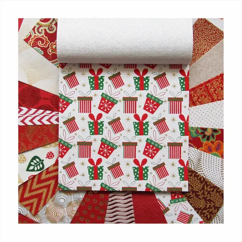 Vista 4 de Paperhues Papel de recortes hecho a mano rojo-blanco colección de Navidad, 12 x 12 pulgadas, 24 hojas