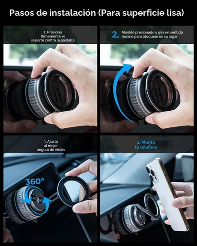 Vista 9 de Soporte magnético para teléfono con vacío de rotación de 360° mejorado para iPhone 18 Negro