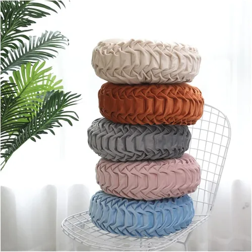 Vista 3 de Baiyuruodie Cojín redondo de terciopelo, cojín decorativo para sofá y cama del dormitorio (38cm, azul)