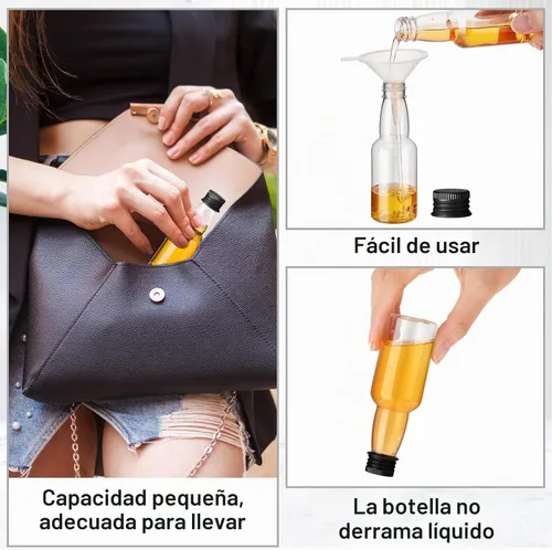 Vista 3 de 120 piezas de mini botellas de licor herméticas, botellas de plástico vacías en miniatura con embudo para tragos de alcohol, ideales para regalos