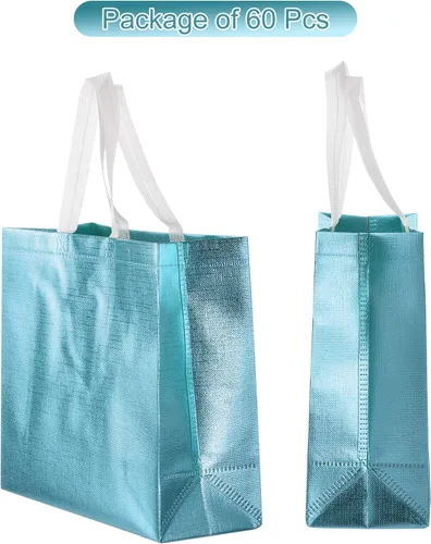 Vista 3 de MECCANIXITY 60 bolsas de regalo reutilizables, bolsa de compras brillante con asas para fiestas de cumpleaños, bodas, Navidad