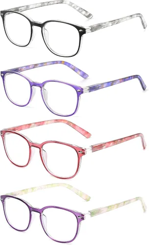 Vista 10 de JM Juego de 4 lentes de lectura con bisagra de resorte de calidad, para hombres y mujeres, Paquete de 4 (negro, azul marino, tortuga, tortuga gris)