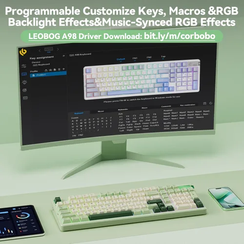 Vista 8 de LEOBOG A98 - Teclado mecánico 96% inalámbrico Tri-Mode BT5.02.4GHzUSB-C, teclado cremoso con teclado numérico, estructura de junta intercambiable