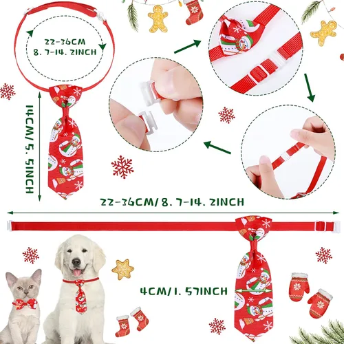 Vista 7 de Juego de 32 lazos de Navidad para perros para perros, incluye 16 corbatas para perros y 16 corbatas para perros con collar ajustable, accesorios
