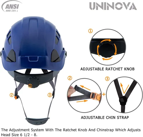 Vista 4 de Hard Hat with Visor, OSHA Approved Safety Helmet Hardhats Azul con visera transparente