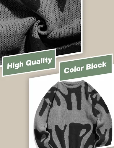 Vista 41 de ZAFUL Y2K - Suéter casual con estampado de llama estética para hombre, suéter de punto holgado, manga larga, cuello redondo