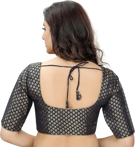 Vista 2 de Madhu Fashion Blusa tradicional de sari de brocado de plátanos confeccionados con mangas hasta el codo