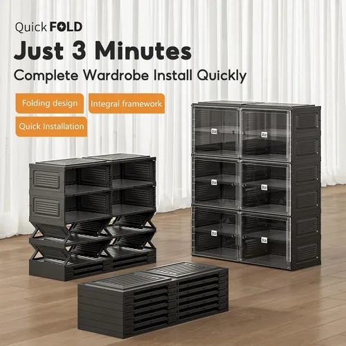 Vista 4 de Vipbox Zapatero Organizador Gabinete Negro para Entrada de Armario, Cajas de Almacenamiento de Zapatos Transparentes Apilables Almacenamiento