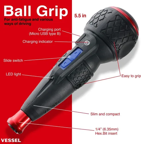 Vista 9 de (Oficial de EE.UU.) Destornillador VESSEL e-ASSIST Modelo de Mayor Torque fabricado en Japón No.220USB1U