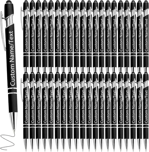 Vista 13 de Bolígrafos personalizados con nombre, paquete de 10 bolígrafos personalizados a granel, bolígrafo de tinta negra grabada con punta de lápiz óptico