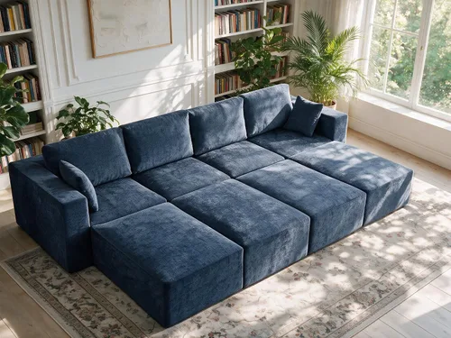 Vista 29 de WUTUTUEE Sofá modular en forma de U de 115 pulgadas, sofá modular modular de 3 plazas con 2 otomanas móviles, sofá cama convertible de pana con Beige