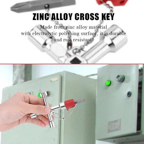 Vista 2 de Nikou Llave de 4 vías, llave de agua cruzada multifuncional de aleación de zinc para fontaneros, electricistas, puerta de tren, caja de armario