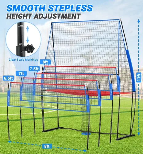 Vista 2 de Volleyball Practice Net with Ball Return System, Height Adjustable 6.5-8FT, 11 * 8FT Portable Volleyball Training Equipment for Serving, Spiking