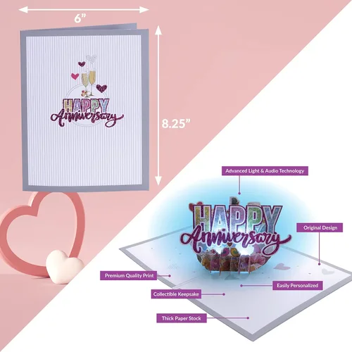 Vista 3 de 100 GREETINGS LIGHTS & MUSIC - Tarjeta de feliz aniversario para marido y esposa, reproduce "This Will Be", tarjeta emergente, tarjetas de feliz
