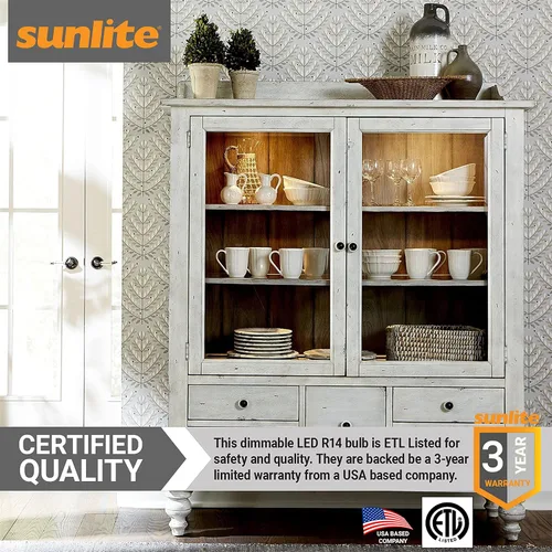 Vista 6 de Sunlite Mini bombillas LED R14, 4 vatios (equivalente a 25 W), 280 lúmenes, base intermedia (E17), regulable, certificación ETL, blanco suave