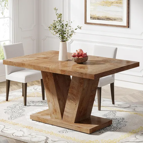 Vista 11 de Tribesigns Mesa de comedor de 47 pulgadas para 4, mesa de comedor de cocina negra con pedestal resistente, mesa de comedor de madera de granja