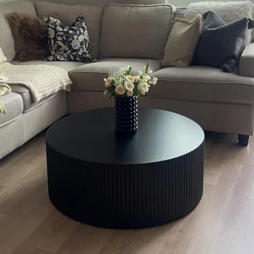 Vista 15 de Mesa de centro redonda ovalada moderna de madera giratoria de 3 niveles, fácil montaje, negro (40.15 x 23.75 x 13 pulgadas)