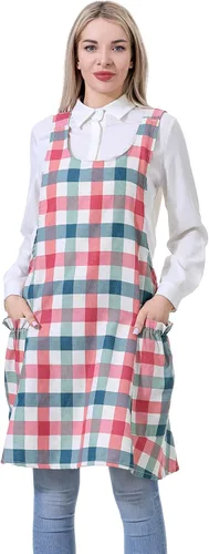 Vista 21 de Delantales ajustables con espalda cruzada para mujer con bolsillos de algodón y lino para cocinar y hornear