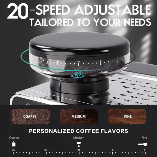 Vista 4 de PULZO Máquina de café expreso con molinillo, cafetera profesional de 20 bar