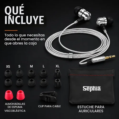 Vista 5 de Sephia SP3060 - Auriculares con cable, audio con graves impulsados HD, auriculares intrauditivos ligeros de aluminio con cable, puntas