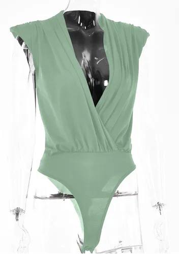 Vista 108 de LYANER Leotardo sin mangas fruncido con cuello en V para mujer