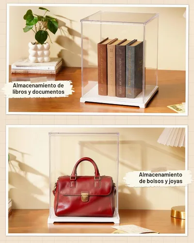 Vista 6 de Rolife Vitrina acrílica para coleccionables, escaparate de protección a prueba de polvo con base blanca con puerta para juguetes de peluche, rincón