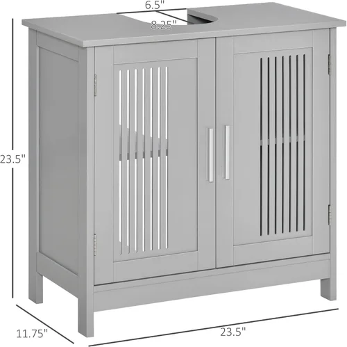 Vista 3 de kleankin Armario moderno para debajo del fregadero con 2 puertas, armario de baño con pedestal debajo del fregadero, armario de tocador de baño