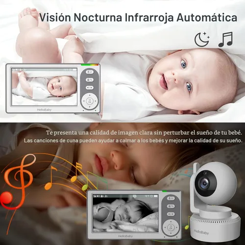 Vista 5 de HelloBaby Monitor de Bebé con Video de 4.3'' con Batería de 30 Horas, Monitor de Bebé con Pan-Tilt-Zoom Remoto Sin WiFi, Monitor de Bebé con Cámara