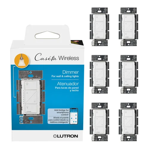 Vista 30 de Lutron Caseta - Interruptor de atenuación inteligente original (requiere Lutron Smart Hub), para luces LED, 150 vatios, un solo polo/3 vías, no Negro