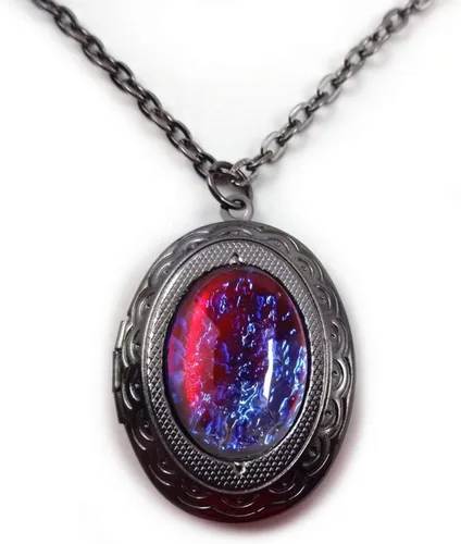 Vista 6 de Collar con medallón de ópalo mexicano que brilla en la oscuridad, diseño victoriano vintage de ópalo de fuego en plata, bronce o cobre, regalo