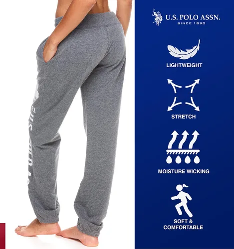 Vista 3 de U.S. Polo Assn. Pantalones deportivos para mujer Pantalones deportivos para mujer con estampado de logotipo, rizo francés de polialgodón