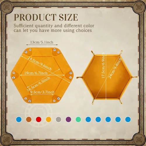 Vista 2 de 12 bandejas de dados a granel para rodar, portátil, plegable, hexagonal, bandeja fuerte, portátil, de piel sintética, terciopelo para juegos como