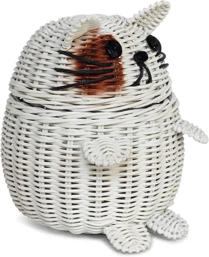 Vista 5 de G6 COLLECTION Cesta de almacenamiento de ratán para gatos con tapa, papelera decorativa para decoración del hogar, organizador de estantes tejido a