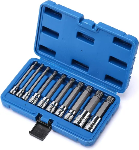 Vista 7 de MIXPOWER Juego de 10 llaves de punta estriada, tipo M, acero S2 y Cr-V, extralargo de 4 pulgadas de longitud, M4-M18, XZN Triple Square Spline Bit