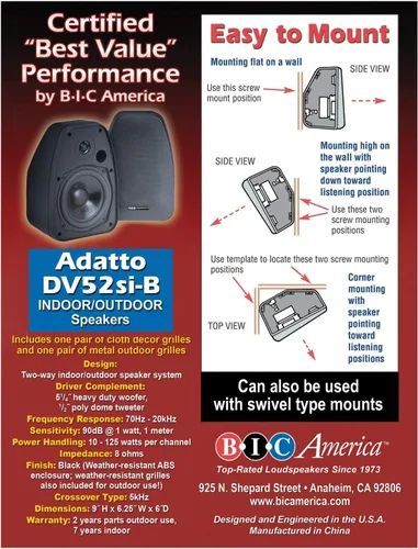 Vista 6 de Bic America Adatto Dv52Si Adatto Altavoces para interiores y exteriores (negro)