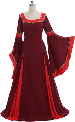 Vista 2 de CosplayDiy Vestido renacentista para mujer, disfraz medieval, vestidos victorianos, falda pirata, vestido de elfo de hadas renacentistas