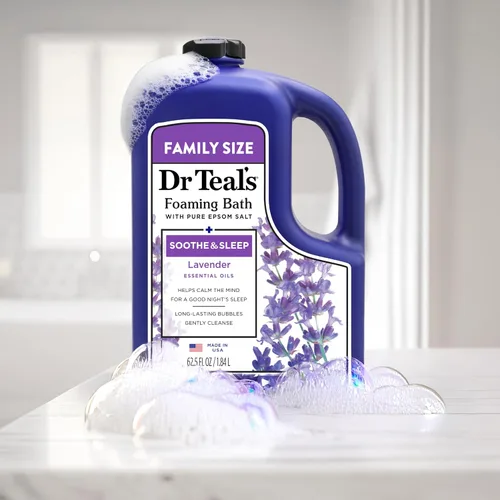 Vista 5 de Dr Teal's Baño espumoso con sal pura de Epsom, calma y duerme con lavanda, 62.5 onzas líquidas