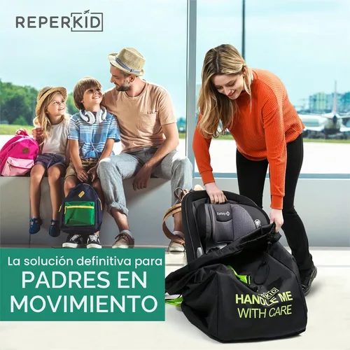 Vista 2 de reperkid Bolsa de viaje para asiento de automóvil para avión, negro y verde, 33" H x 18" W x 18" D, se adapta a la mayoría de asientos convertibles