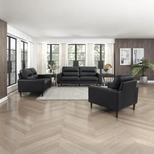 Vista 15 de Lexicon Juego de 2 muebles de sala de estar, juego de sofá de cuero de grano superior, brazo de pista, patas de madera maciza, cómodos sofás que