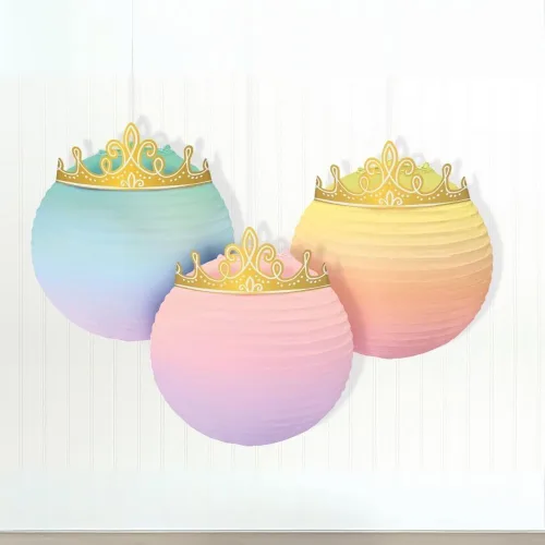 Vista 4 de Disney Princess - Faroles colgantes de papel encantadores – 12.5 x 9.5 pulgadas (paquete de 3) – Decoración colgante adornada de tiara, perfectas