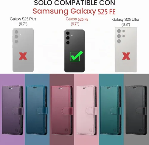 Vista 2 de FLIPALM Funda cartera para Samsung Galaxy S25 FE, soporte para tarjeta de crédito con bloqueo RFID, cubierta protectora a prueba de golpes de cuero