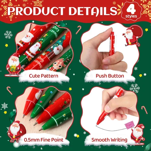 Vista 3 de Yeaqee - 72 bolígrafos de bola navideños, bolígrafos de gel de vacaciones, regalos temáticos navideños a granel, bolígrafos divertidos para fiestas