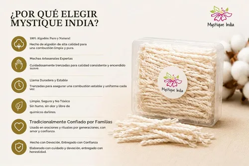 Vista 3 de Largo algodón trenzado mechas Diya Bati Puja religioso Jyot Akhand lámpara de aceite Diwali Iluminación 500 pc (Largo)