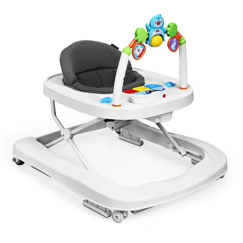 Vista 10 de HONEY JOY Andador de bebé, juguete plegable para empujar sentado y caminar detrás con ruedas, piano interactivo y pedantes, altura y velocidad Azul