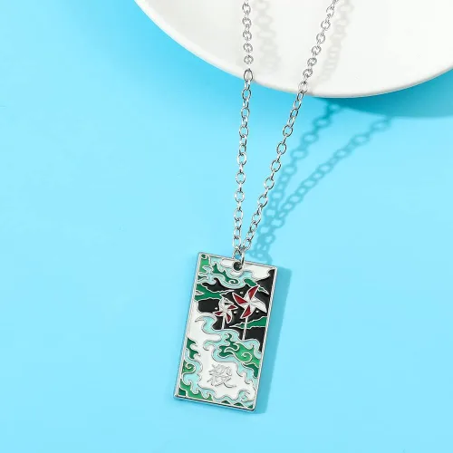 Vista 5 de Collar con colgante de esmalte de Tanjiro, disfraz de personaje, inspiración, cosplay, Kimetsu Hanafuda, collares, regalos de joyería para mujeres