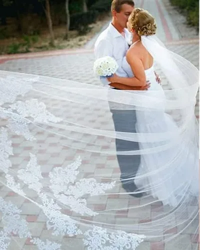 Vista 5 de Aularso Velos de novia florales velos de encaje para novias velo de novia largo con peine para novias de 118 pulgadas, Blanco, Talla libre