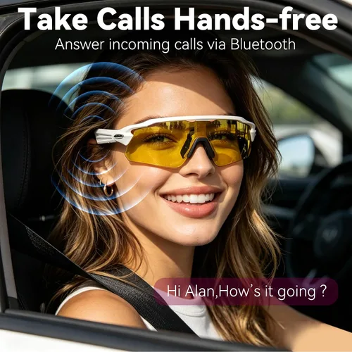 Vista 4 de Lentes de audio inteligentes Bluetooth, para correr, ciclismo, lentes de sol Bluetooth con música y llamadas manos libres, asistente de voz AI