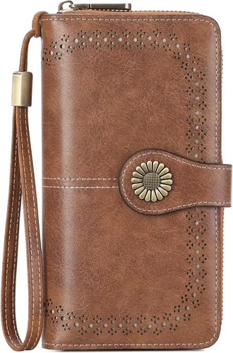 Vista 10 de SENDEFN Cartera de cuero para mujer, con bloqueo RFID, tarjetero para tarjetas de crédito, cartera de mano para mujer
